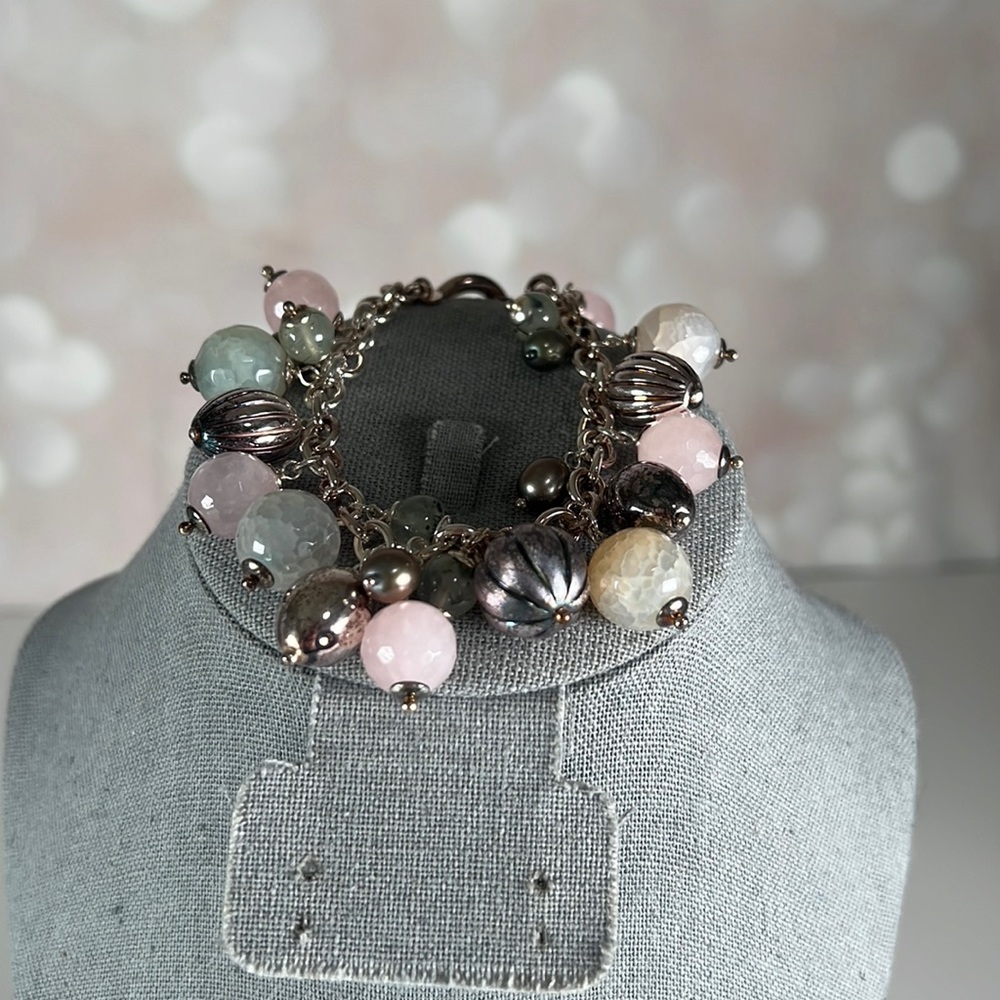 Milor Italy Faceted Rose Quartz & Glass Bead Bracelet